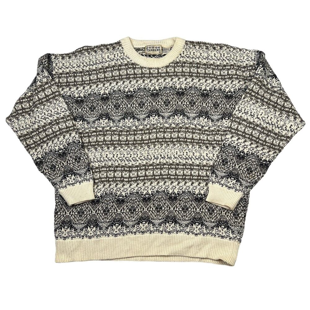 Vintage 90s Coogi Style Textured Crewneck Sweater Biggie Smalls Cream Tan Large